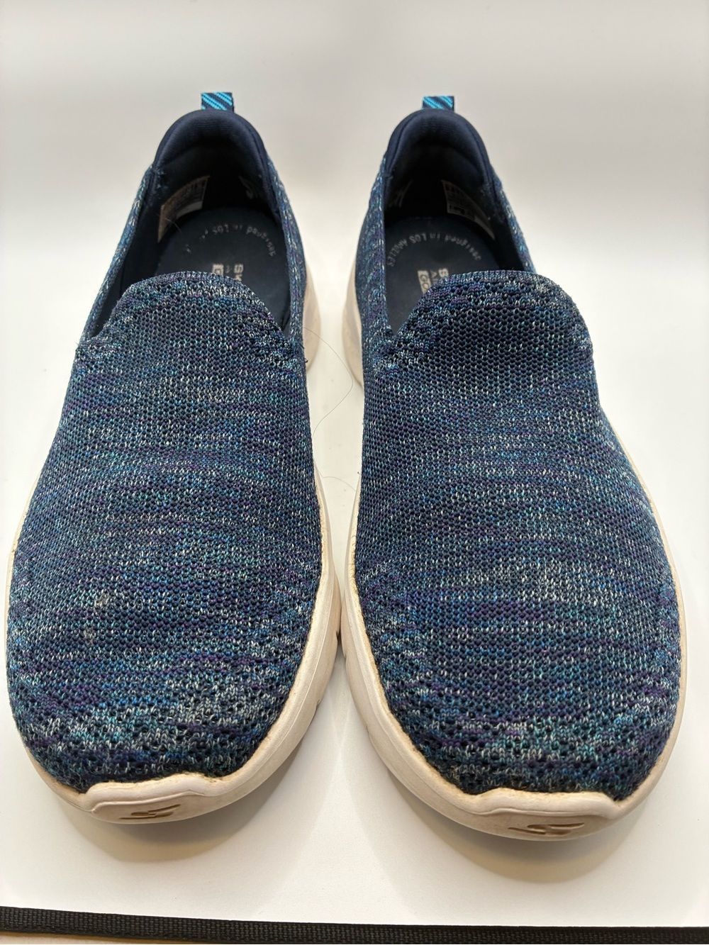 Skechers Men's Navy Knit Slip-On Sneakers with White Sole